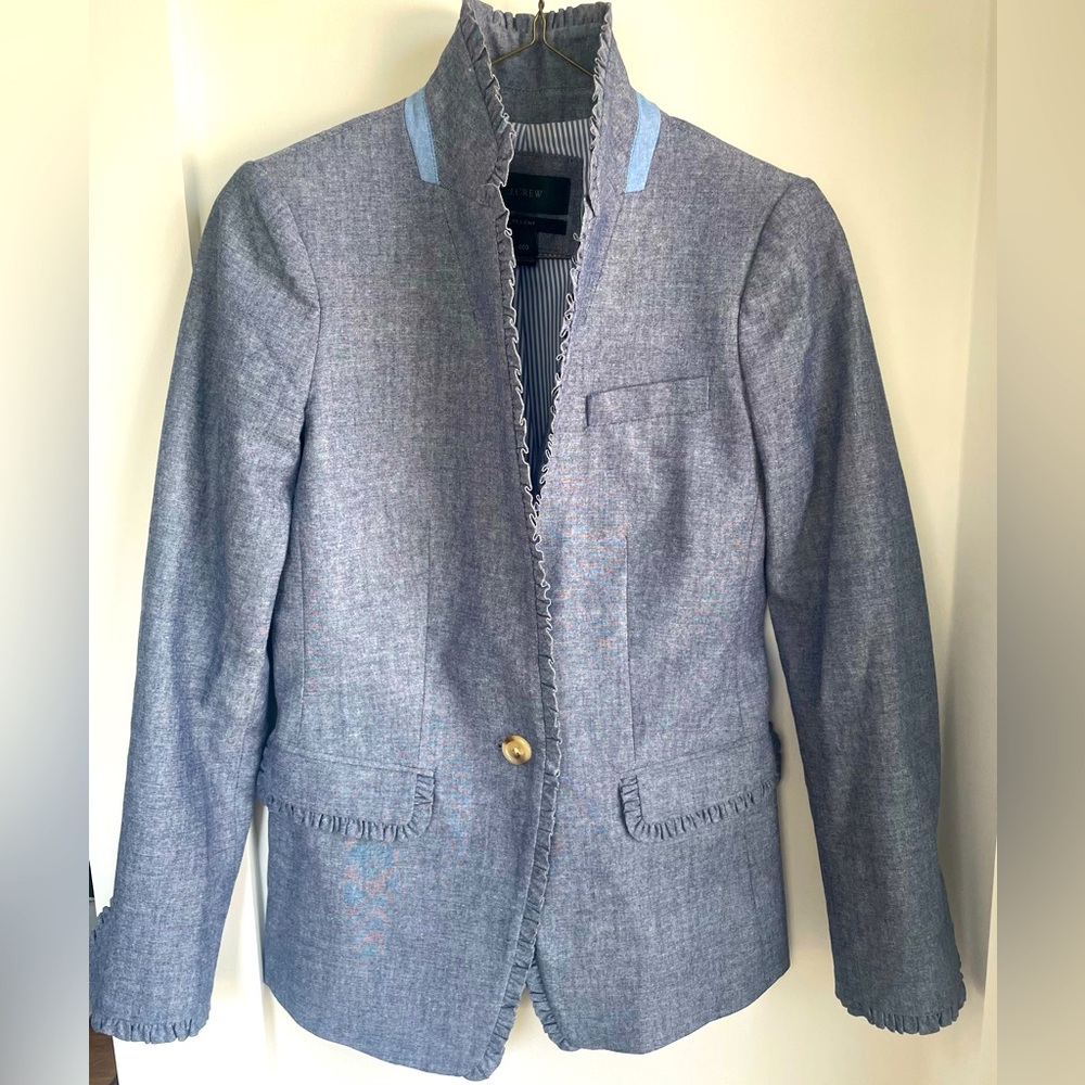 JCrew Chambray Ruffled Blazer - Size 000